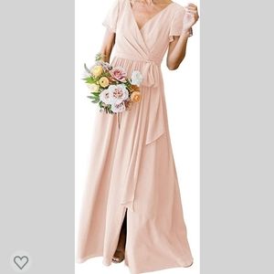 Women's Short Sleeve Bridesmaid Dresses with Slit